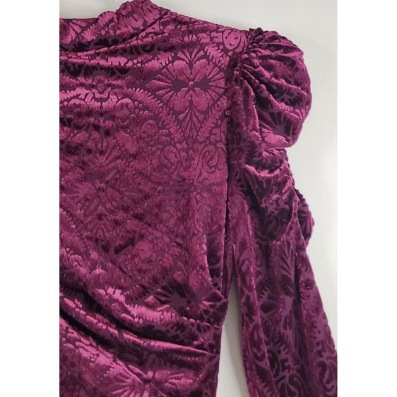 Vici Dress Womens XS Wine Velvet Victoria Anne Puff Shoulder High Low Midi - Picture 11 of 16